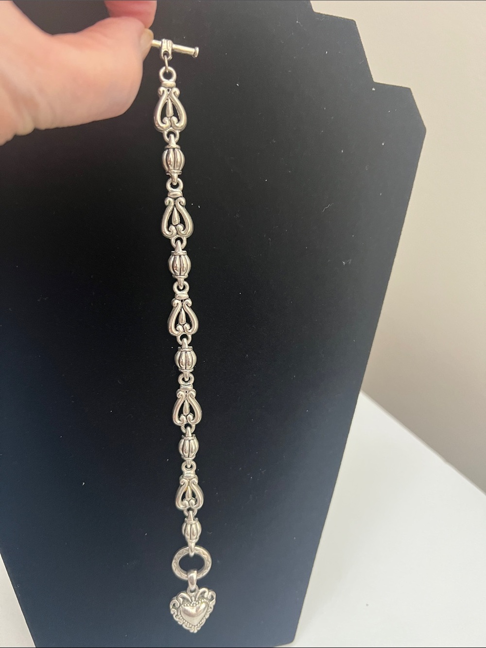 Silver Tone Heart Charm Bracelet - Estate Vintage